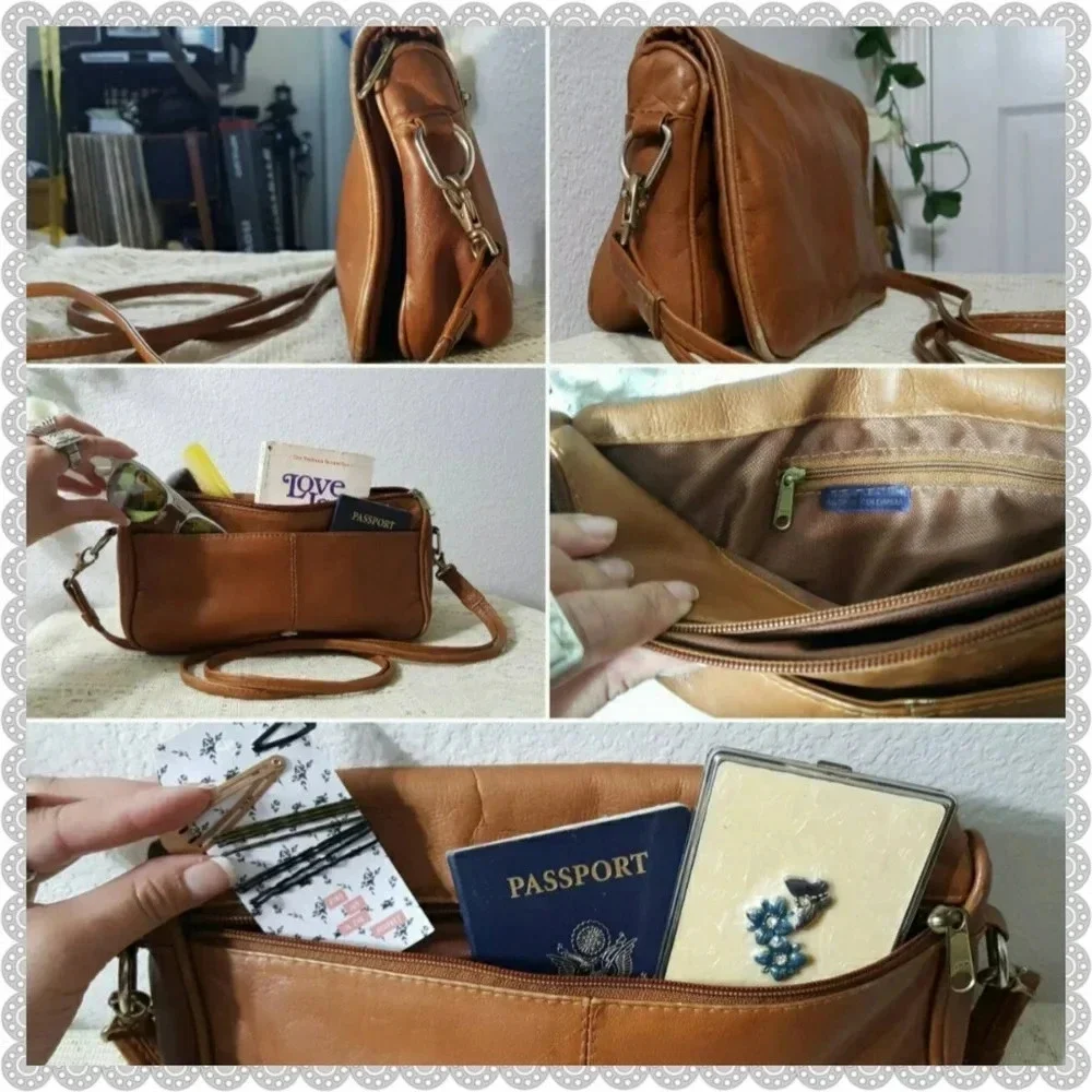 Vintage Distressed Tan Brown Leather Boho Festival Crossbody Bag